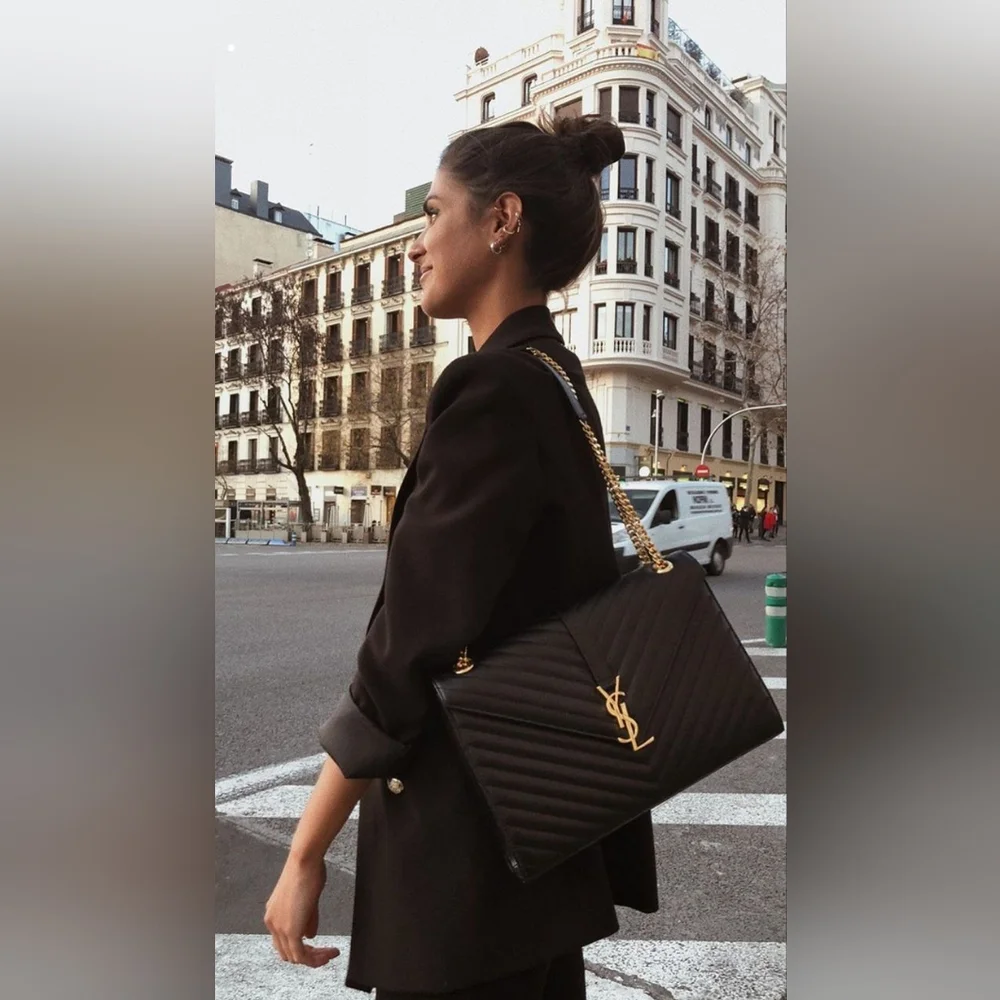 MSRP $3,500 NWT BNIB SAINT LAURENT ENVELOPE LARGE BAG MATELASSÉ GRAIN DE POUDRE - Picture 11 of 16